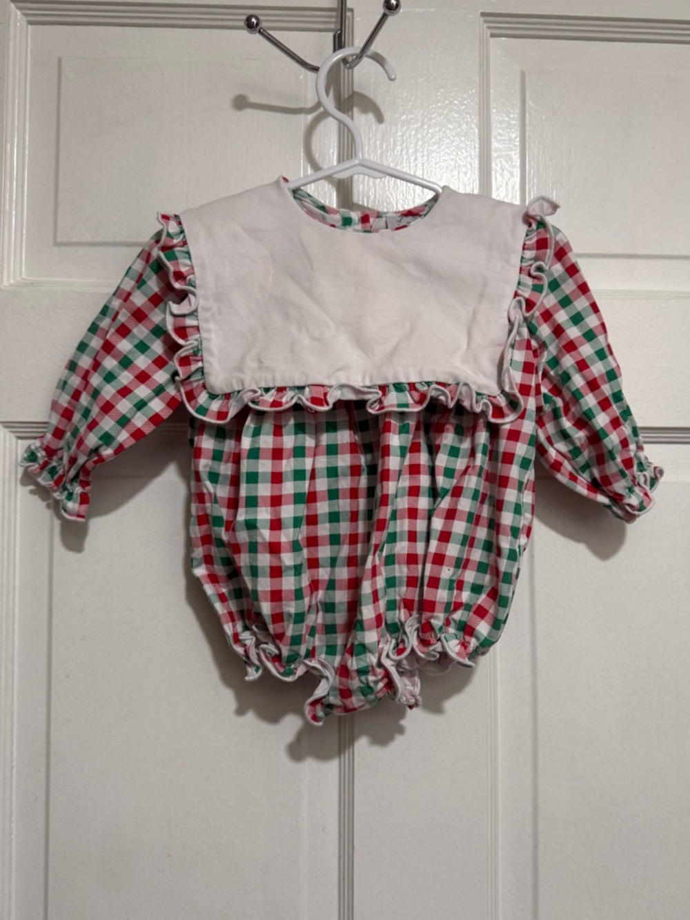6 Month Christmas Girl One Piece Outfit Collar Gingham Long Sleeve Bubble